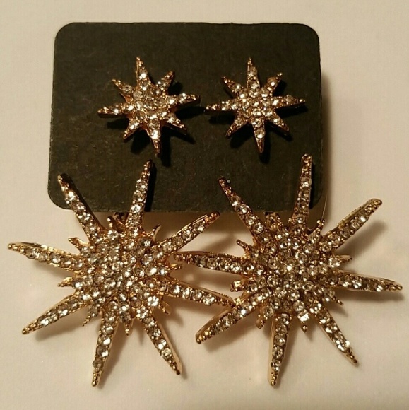 NEW ✴ Starburst Gold Pave Crystal Earring Jacket - Picture 2 of 7